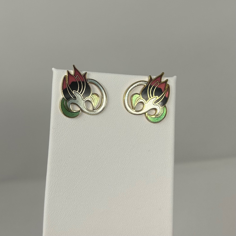 VTG‎ Laurel Burch Earrings Fleur Corazon Flower Post Studio Enamel Gold Tone
